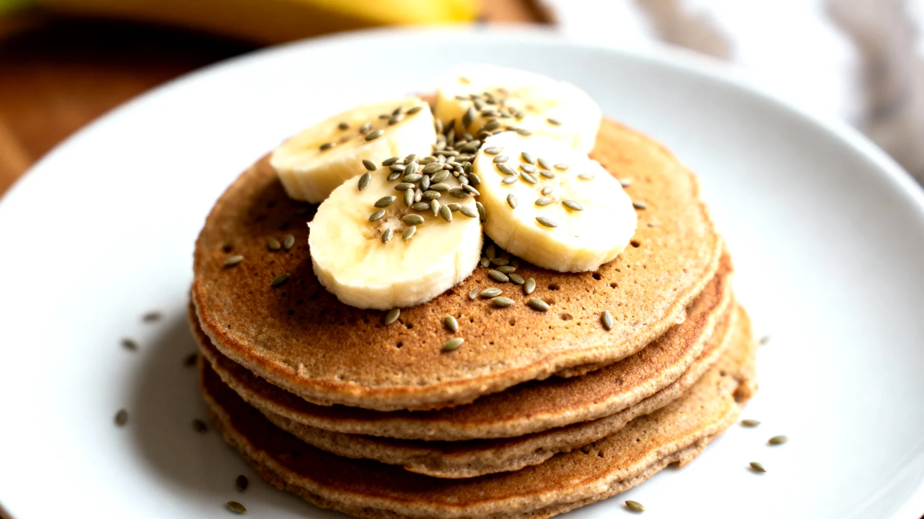 Buchweizenpfannkuchen mit Hanfsamen und Bananenfüllung"