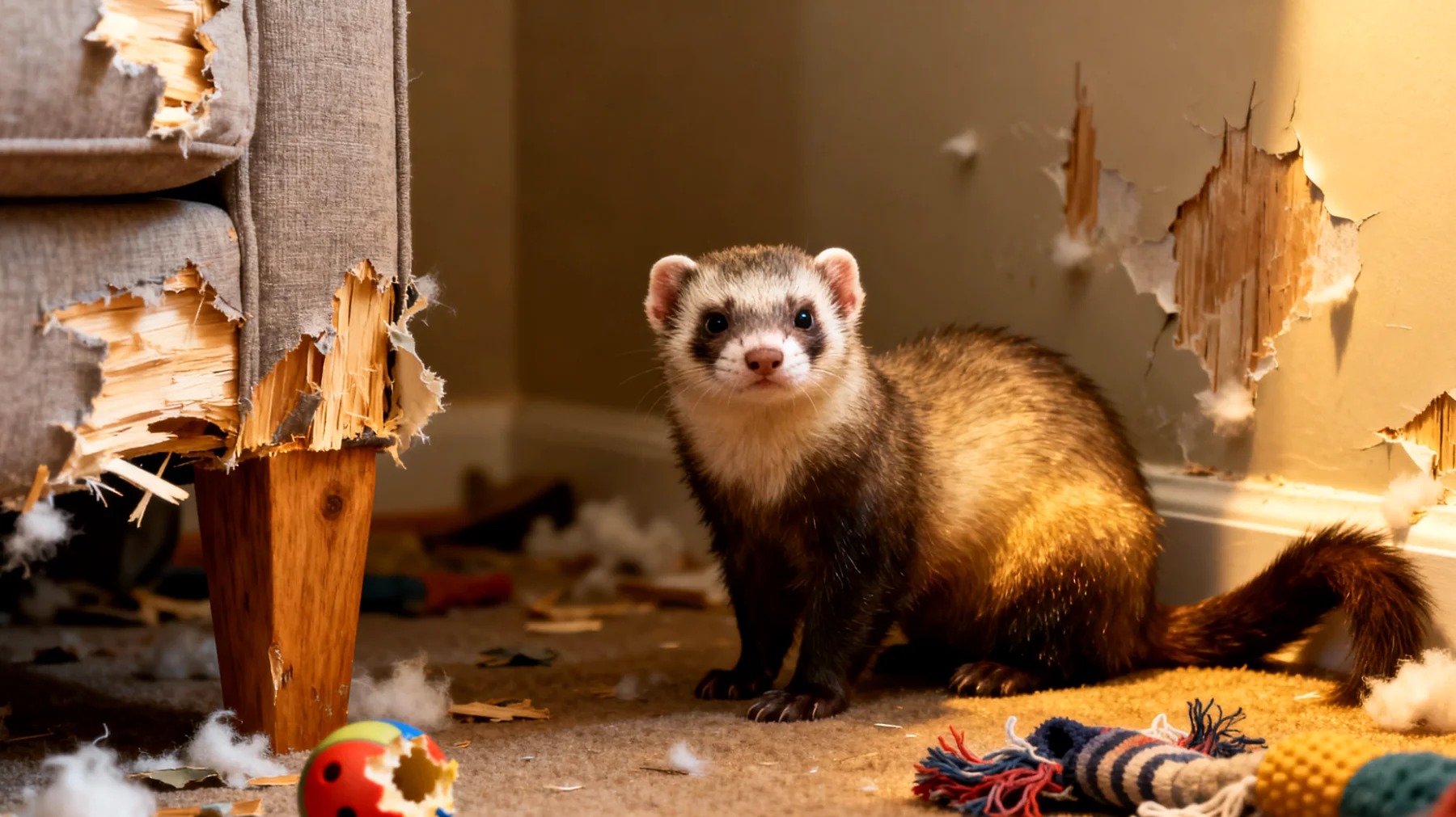 Frettchen benötigen ausreichend Bewegung und mentale Stimulation, aber in einer Wohnung fehlen oft geeignete Trainingsmöglichkeiten und sichere Bereiche für strukturierte Verhaltensübungen, was zu Langeweile, destruktivem Verhalten und unerwünschten Angewohnheiten wie übermäßigem Beißen oder Unsauberkeit führen kann."