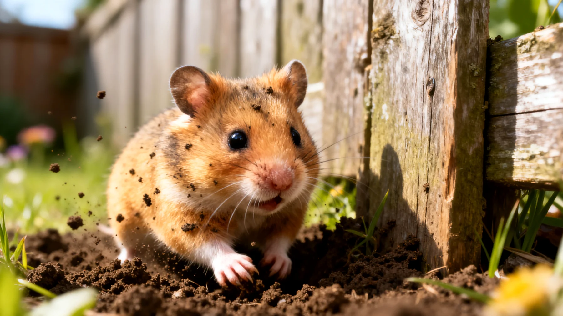 Hamster graben instinktiv und versuchen ständig zu entkommen, was in einem Garten gefährlich ist, da sie Raubtieren, Temperaturschwankungen und Giftstoffen ausgesetzt sind"