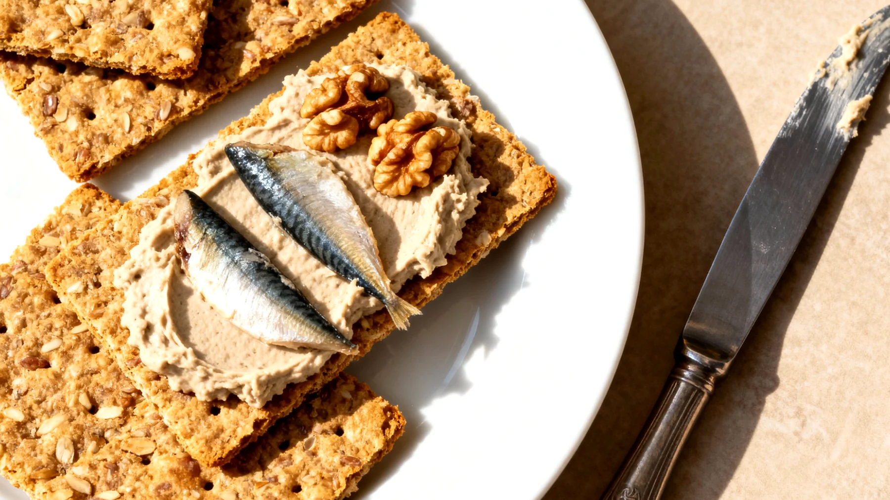Walnuss-Sardinen-Aufstrich mit Vollkornknäckebrot"